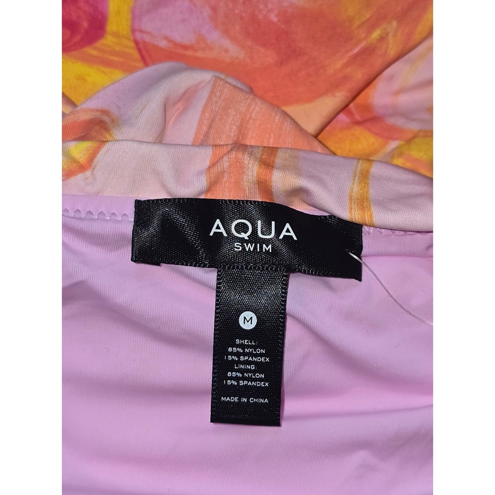 NWT AQUA Swim One Piece Pink Multi Marble Swirl Cutout Womens Size M - Picture 5 of 5